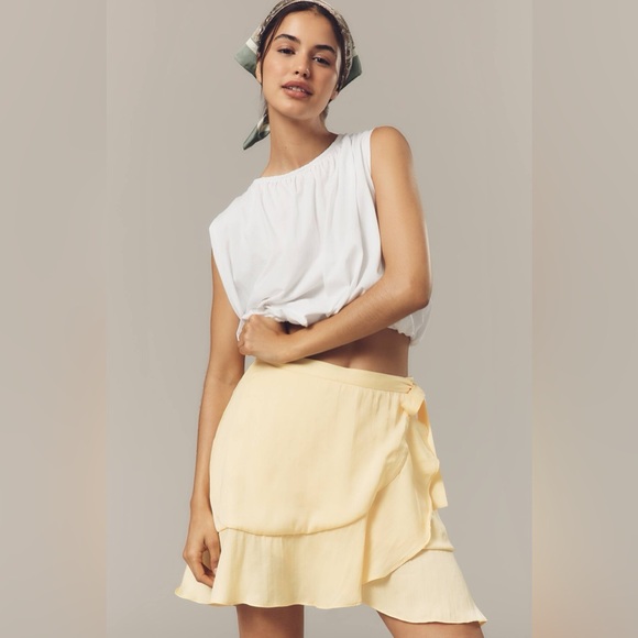 NWT Anthropologie Maeve Ruffle Mini Skirt Yellow.         16 - Picture 3 of 9